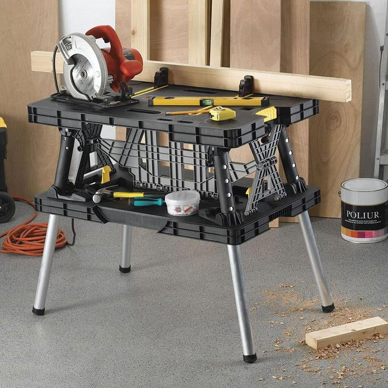 Keter Portable Folding Table Tool Storage Stand Workbench Sawhorse W/ 12" Clamps