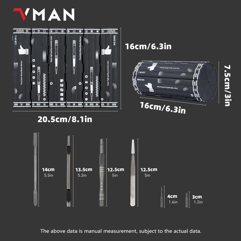 128-In-1 Precision Screwdriver Set, 1 Set Portable Repair Tool Set, Professional Multi-Tool Kit with S2 Magnetic Screwdriver Bits for Computers, Phones, Watches, Gift Sets for Men