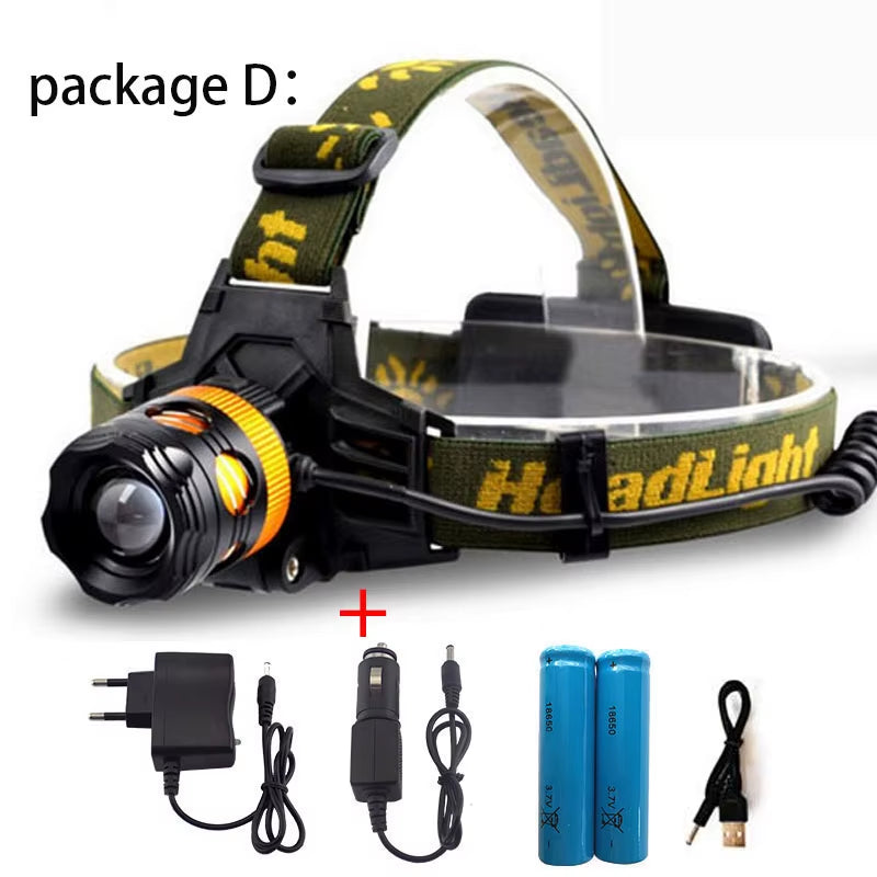 2 Leds Fishing Headlamp 18650 Headlight Head Torches Lamp Light Frontal Flashlight Yellow Blue Night Outdoor Camping Lighting