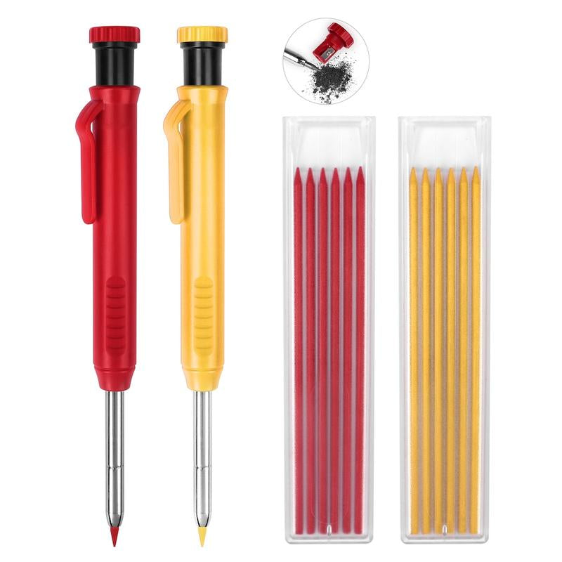 2 Pack Carpenter Pencils Mechanical Pencils with 12 Refills Built in Sharper, Pencil Marker, Woodworking Pencils