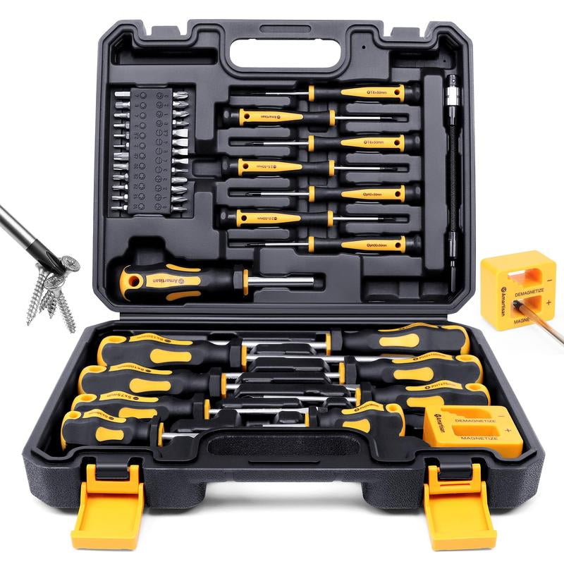 Magnetic Screwdriver Tools Set with Storage Case, Construction Tools, Slotted Phillips Hex Torx Bits Precision Screwdriver Rod Tool Set, Automotive Mechanic Tools, Summer Essentials