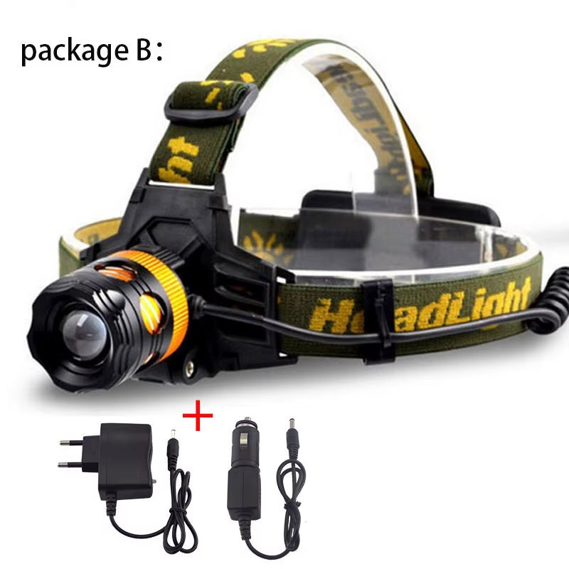 2 Leds Fishing Headlamp 18650 Headlight Head Torches Lamp Light Frontal Flashlight Yellow Blue Night Outdoor Camping Lighting