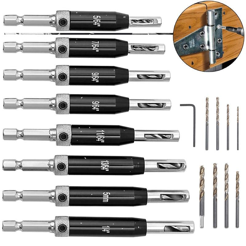 1 Set Self-Tapping Hinge Drill Bit with Hexagonal Wrench, Woodworking Drilling Tool, Hinge Drill Bit Set for Wood, Metal, Plastic