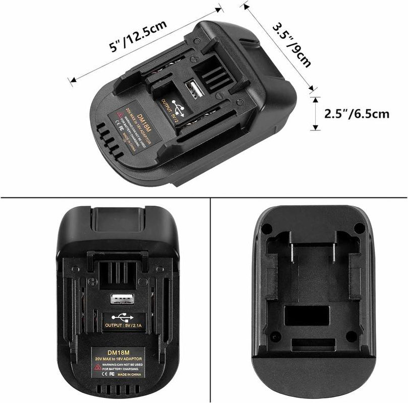 Battery Adapter DM18M for Makita 18V Tools, for Dewalt 20V & for Milwaukee M18 18V Battery to Makita 18V Battery Tools, with USB Charging Port