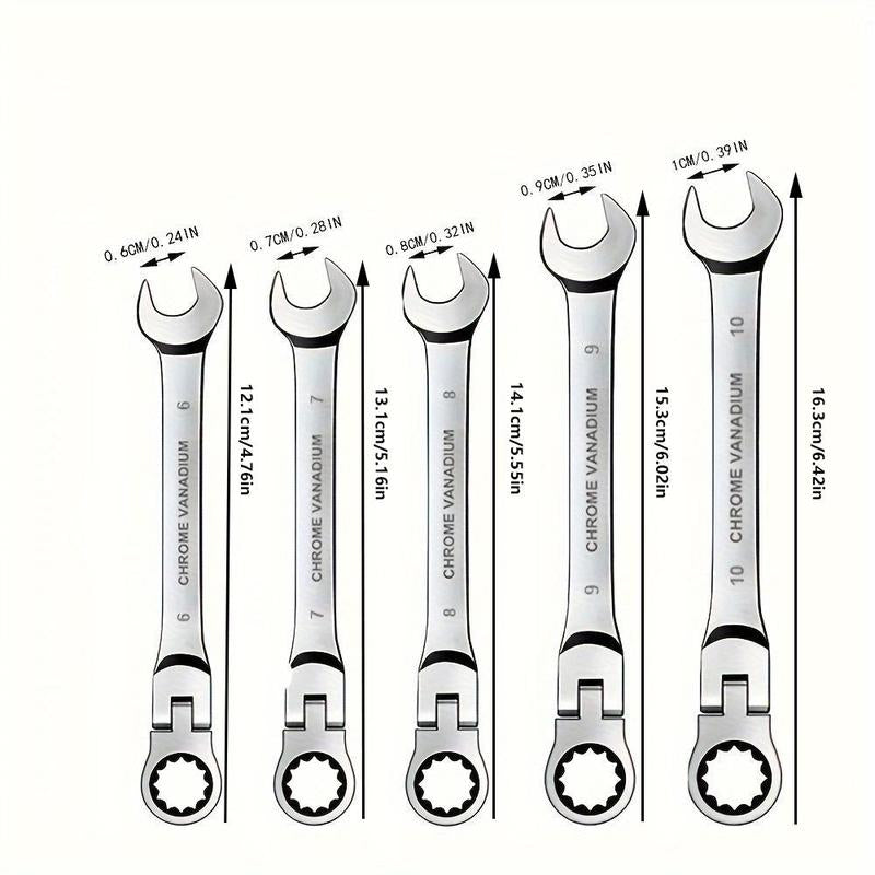 Flexible Head Ratchet Wrench Set, Ratcheting Wrench Set, Metric Chrome Vanadium Steel Combination Wrench Set, Hand Tools