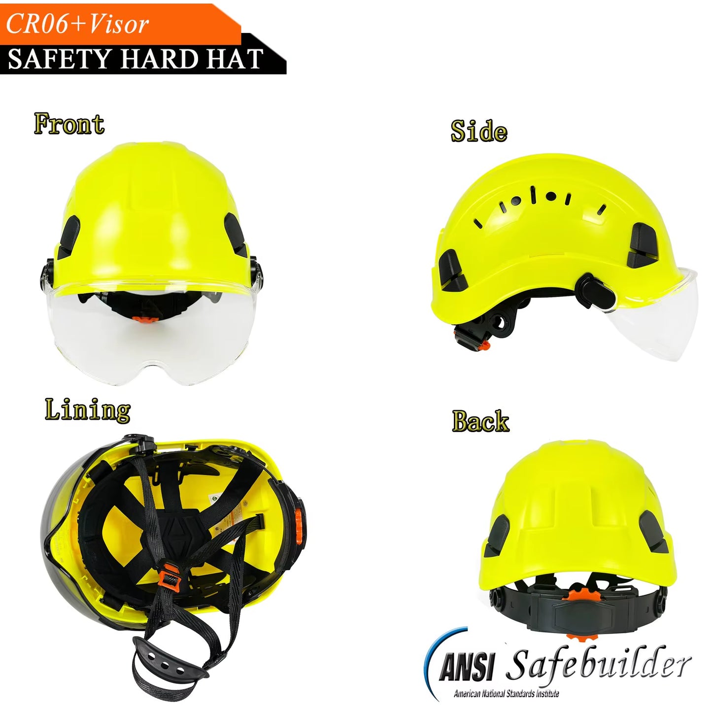 CE Construction Safety Helmet with Goggles Visor ABS Hard Hat ANSI Industrial Work Head Protection Rescue