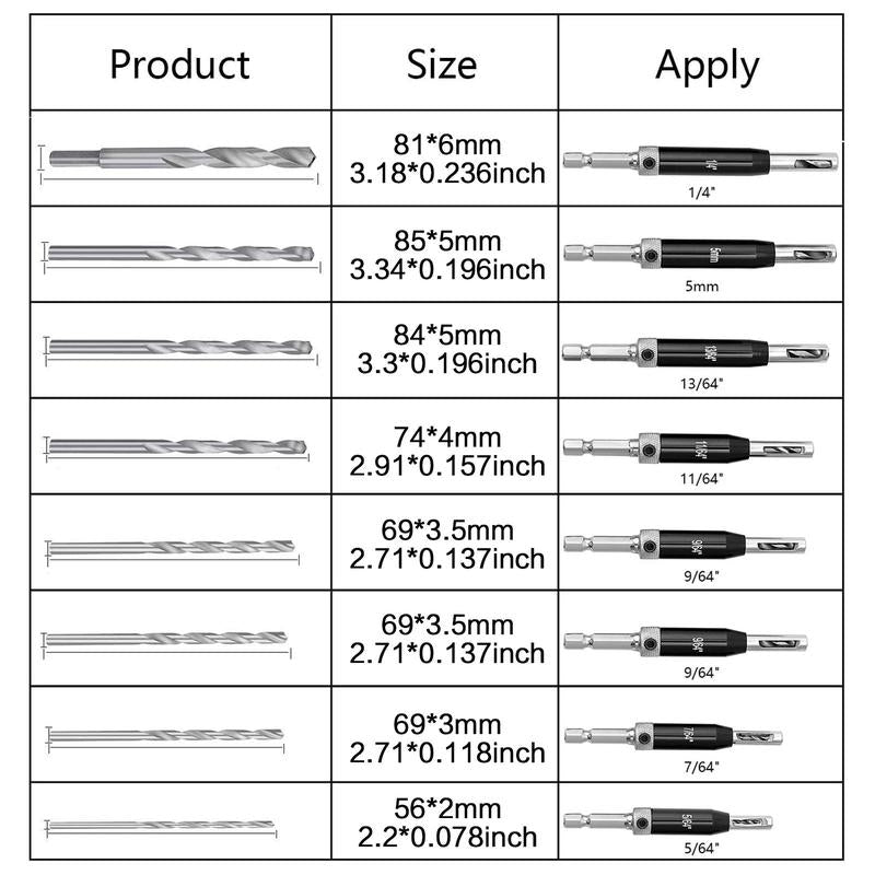 1 Set Self-Tapping Hinge Drill Bit with Hexagonal Wrench, Woodworking Drilling Tool, Hinge Drill Bit Set for Wood, Metal, Plastic