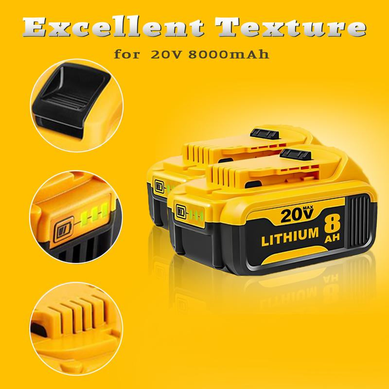 8-Pack 20V Max XR 8.0Ah Lithium-Ion Battery Pack by Dewalt DCB200 for 20V Tools - High Capacity and Exceptional Compatibility