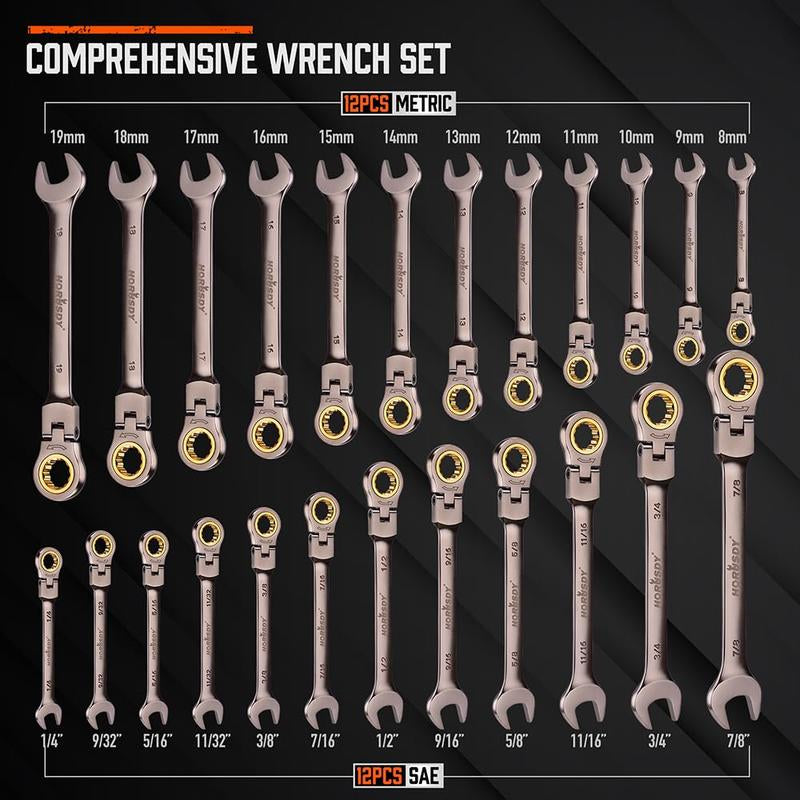 HORUSDY Flex-Head Ratcheting Combination Wrench Set Wrench Set Combination Wrench Tool Kit