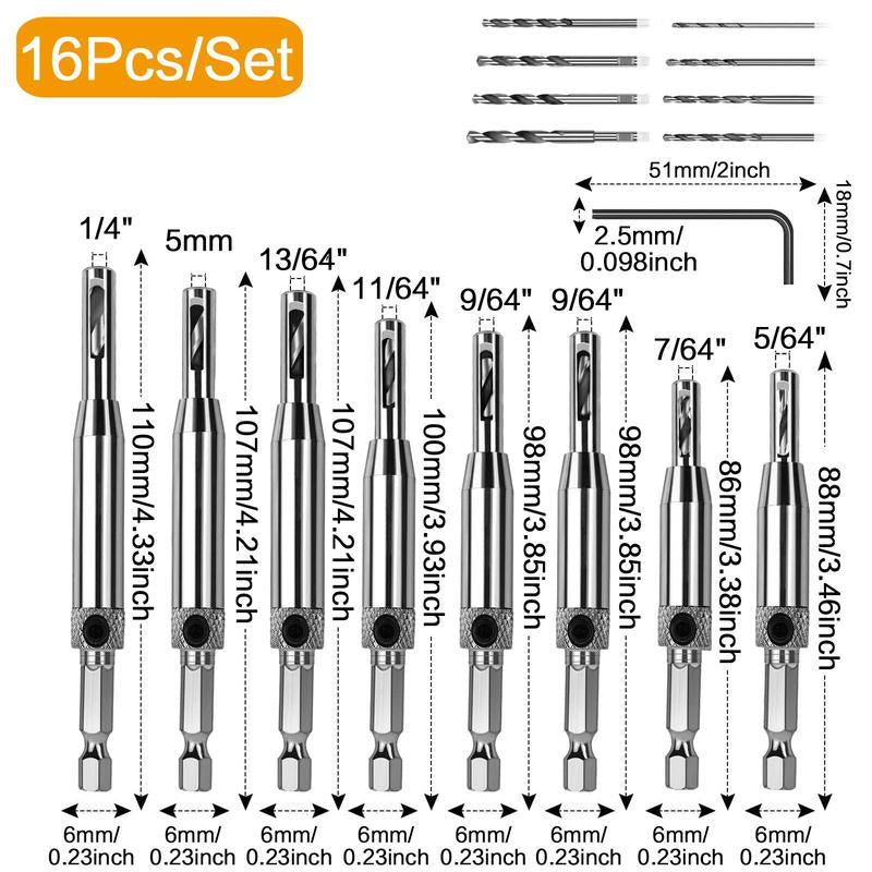 1 Set Self-Tapping Hinge Drill Bit with Hexagonal Wrench, Woodworking Drilling Tool, Hinge Drill Bit Set for Wood, Metal, Plastic