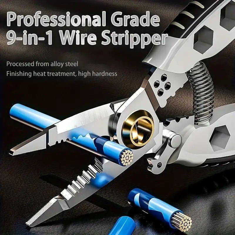 9 in 1 Sharp Cutting & Stripping Pliers Tools, Work Equipment for Men, Cool Mechanic Tools, Multifunctional Labor-Saving Quick Stripping Pliers Tool for Spring, Thick Spring Stripping Pliers for Mechanical Maintenance