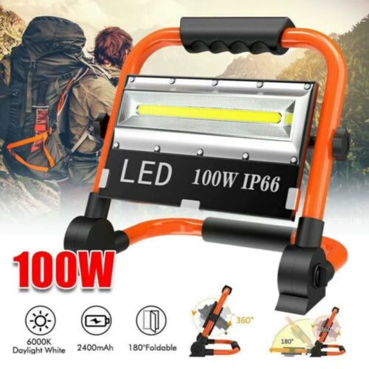 100W LED Rechargeable Work Site Od Light Mobile Portable IP66 Camping Lamp UK