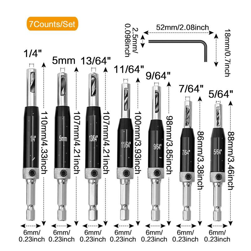 1 Set Self-Tapping Hinge Drill Bit with Hexagonal Wrench, Woodworking Drilling Tool, Hinge Drill Bit Set for Wood, Metal, Plastic