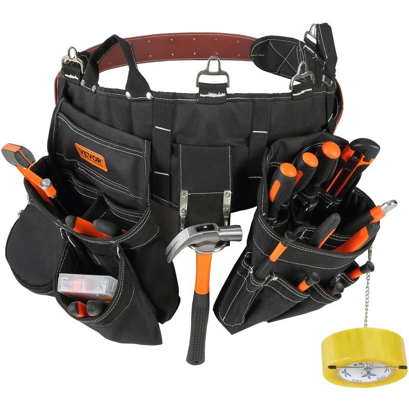 VEVOR Tool Belt, 32 Pockets, Adjusts from 32 Inches to 54 Inches, Nylon Heavy Duty Tool Pouch Bag, Detachable Tool Bag for Electrician, Carpenter, Handyman, Woodworker, Construction, Framer, Black