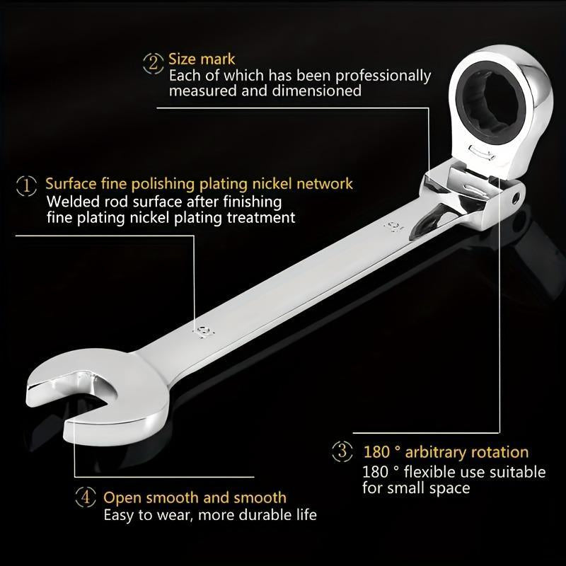 Flexible Head Ratchet Wrench Set, Ratcheting Wrench Set, Metric Chrome Vanadium Steel Combination Wrench Set, Hand Tools