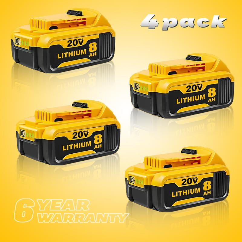 8-Pack 20V Max XR 8.0Ah Lithium-Ion Battery Pack by Dewalt DCB200 for 20V Tools - High Capacity and Exceptional Compatibility