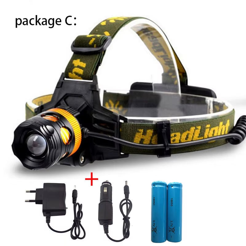 2 Leds Fishing Headlamp 18650 Headlight Head Torches Lamp Light Frontal Flashlight Yellow Blue Night Outdoor Camping Lighting