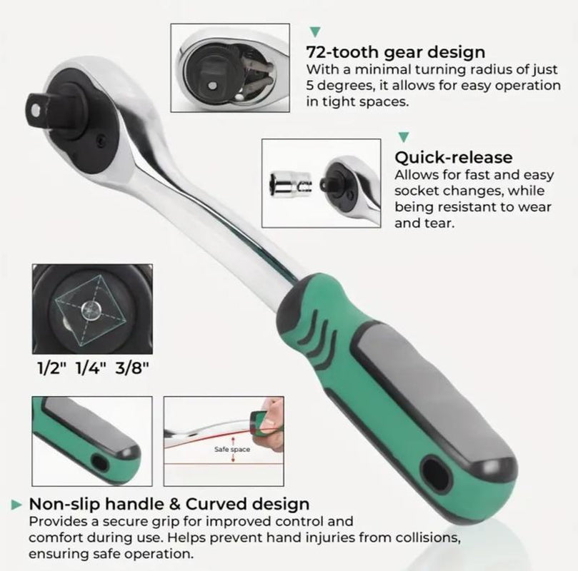 216 Pieces/Set of Mechanical Tool Set, 1/4 "&3/8"&1/2 "Drive 72 Tooth Ratchet, Socket Wrench Set Metric CR-V, Suitable for General Professional Mechanics, Automotive and Home Maintenance