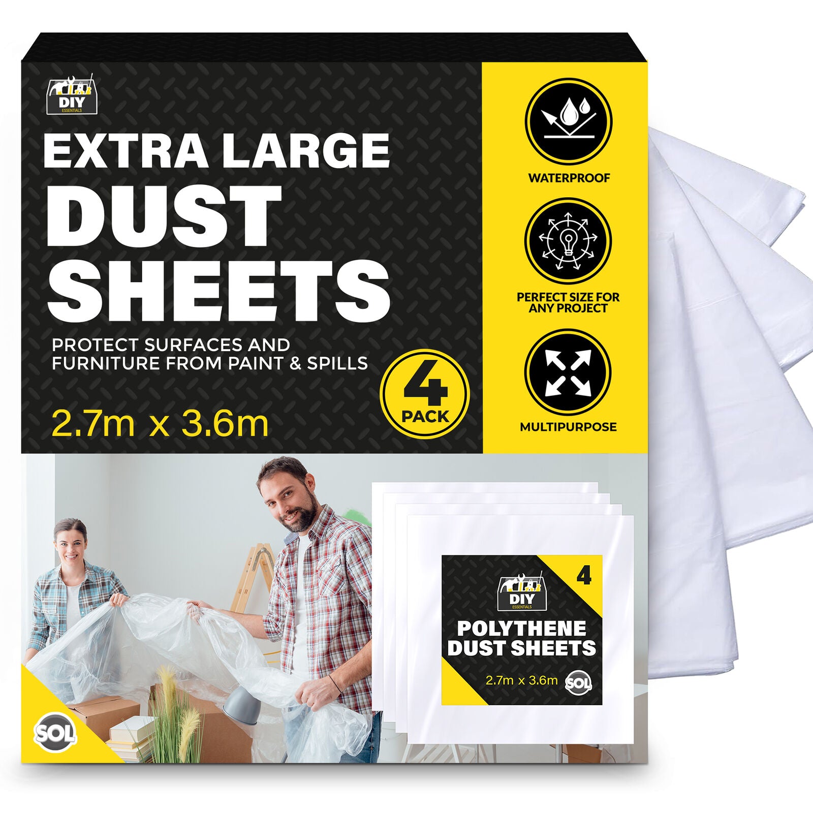 4-16 Large Dust Sheets 3.6M Decorating Painters Clear Plastic Polythene Covers