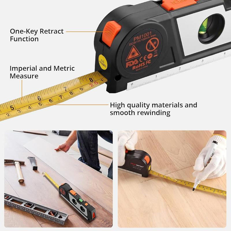 Neoteck Laser Line Level (Class 2 Laser, Power Output<1Mw) with 3M/9.8Ft Measure Tape Ruler Leveling Bubble Horizontal Vertical Cross Line Laser Tool for Hanging Pictures Cabinets Tile Walls