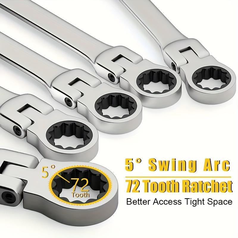 Flexible Head Ratchet Wrench Set, Ratcheting Wrench Set, Metric Chrome Vanadium Steel Combination Wrench Set, Hand Tools