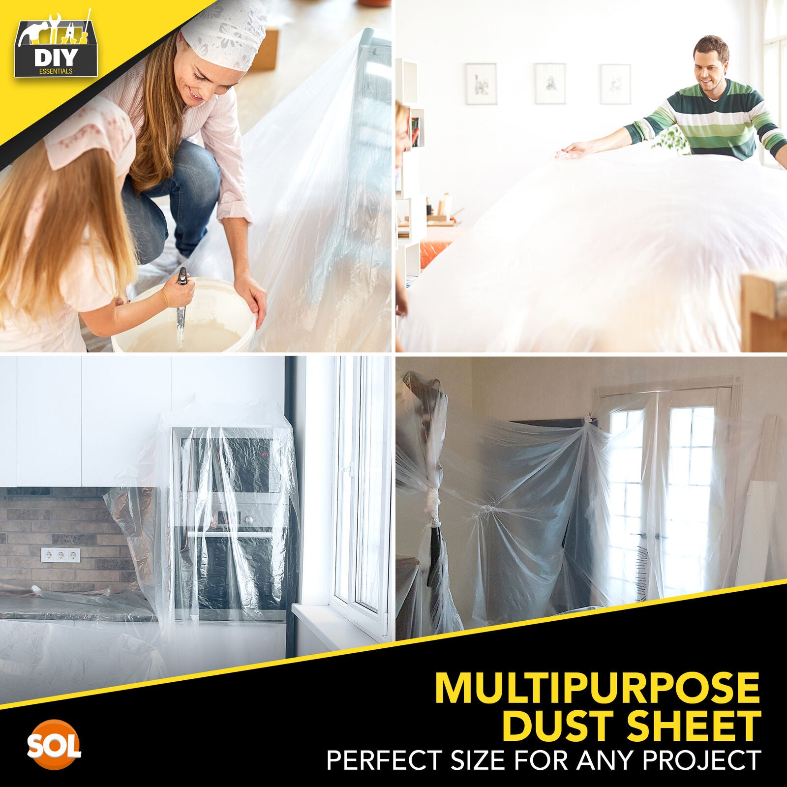 4-16 Large Dust Sheets 3.6M Decorating Painters Clear Plastic Polythene Covers