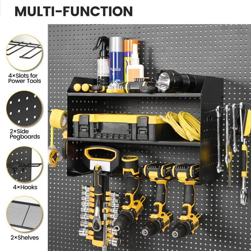 TRZZ Power Tool Organizer with Charging Station Wall Mount,Garage Tool Storage Shelf,Pegboard Utility Storage Rack, Tool Rack for Tool Room, Workshop, Garage