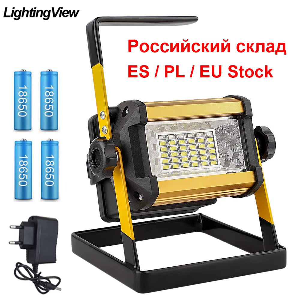 50W Flood Light Outdoor Portable LED Reflector Spotlight Rechargeable Projector Floodlight Construction Lamp