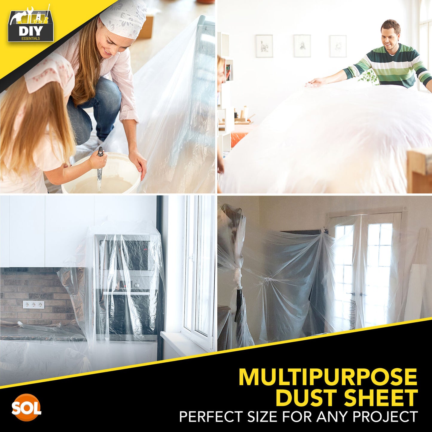 4-16 Large Dust Sheets 3.6M Decorating Painters Clear Plastic Polythene Covers