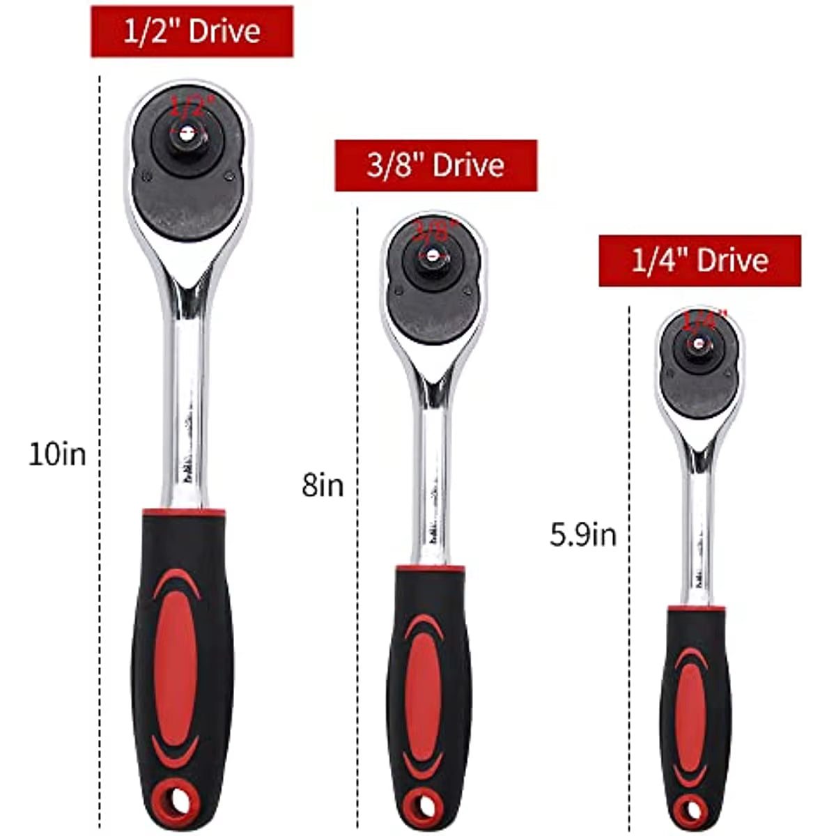 Drive Ratchet Handle, Professional Heavy Duty Ratchet Set, Quick-Release Reversible, Premium Chrome Vanadium Steel Construction