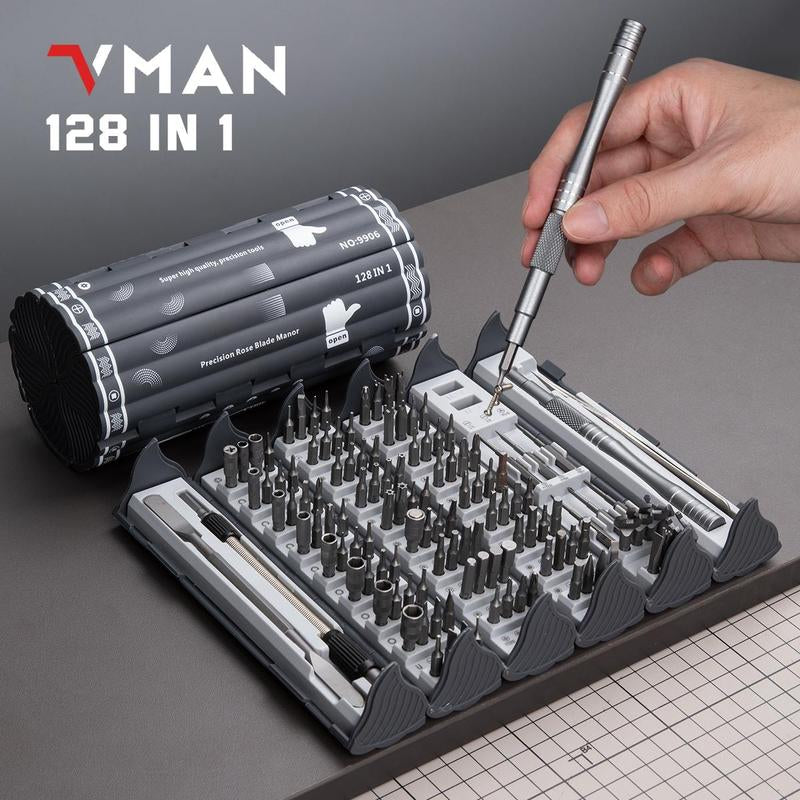 128-In-1 Precision Screwdriver Set, 1 Set Portable Repair Tool Set, Professional Multi-Tool Kit with S2 Magnetic Screwdriver Bits for Computers, Phones, Watches, Gift Sets for Men