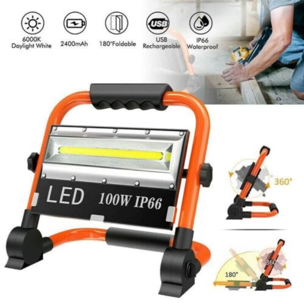 100W LED Rechargeable Work Site Od Light Mobile Portable IP66 Camping Lamp UK