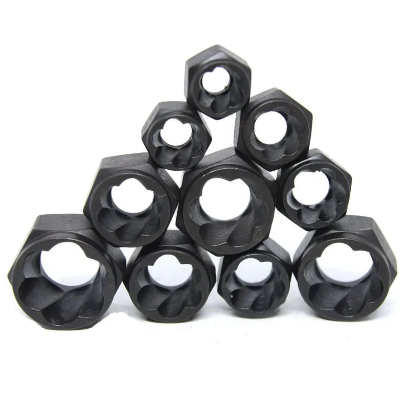 10PC Broken Nut Bolt Extractor Socket Head to Take Hexagonal Screw Tool Screws Remover Threading Tool Kit Black Nuts Set