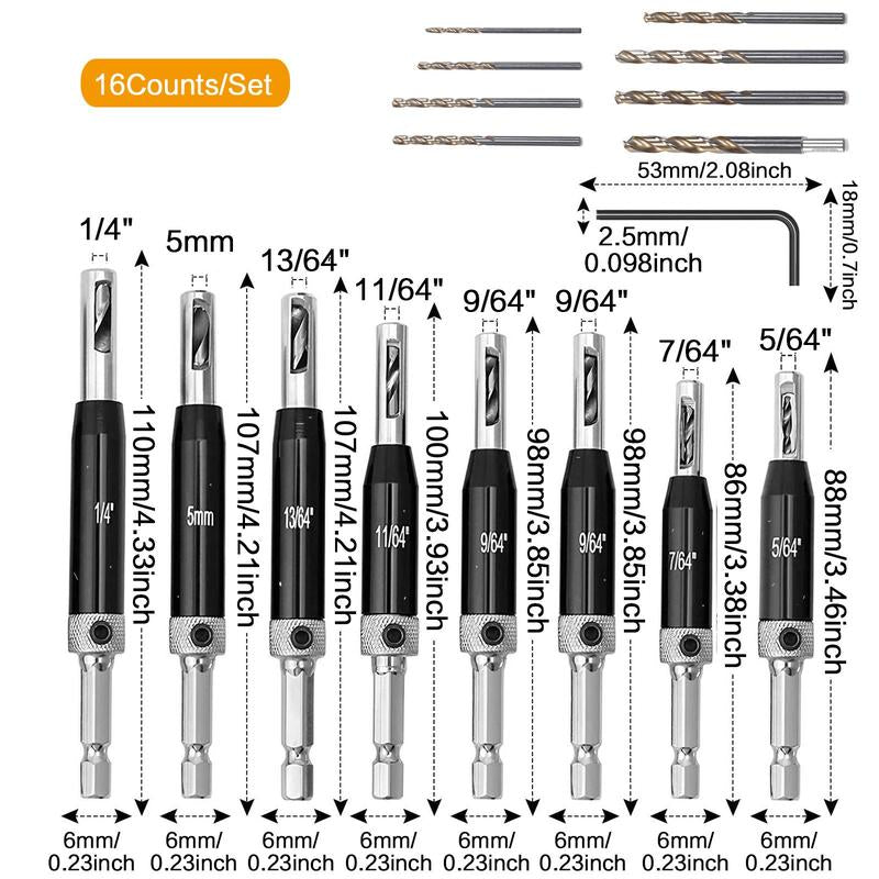 1 Set Self-Tapping Hinge Drill Bit with Hexagonal Wrench, Woodworking Drilling Tool, Hinge Drill Bit Set for Wood, Metal, Plastic