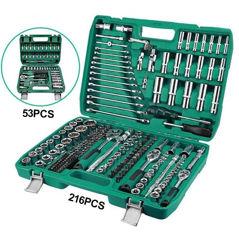 216 Pieces/Set of Mechanical Tool Set, 1/4 "&3/8"&1/2 "Drive 72 Tooth Ratchet, Socket Wrench Set Metric CR-V, Suitable for General Professional Mechanics, Automotive and Home Maintenance