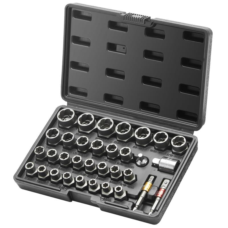 VEVOR Bolt Extractor Set, 29-Piece Bolt and Nut Remover Set, 6Mm to 10Mm, 13/32" to 3/4", CR-MO Steel Extraction Socket Set with Storage Case, for Removing Damaged Rusted Bolts, Nuts and Screws