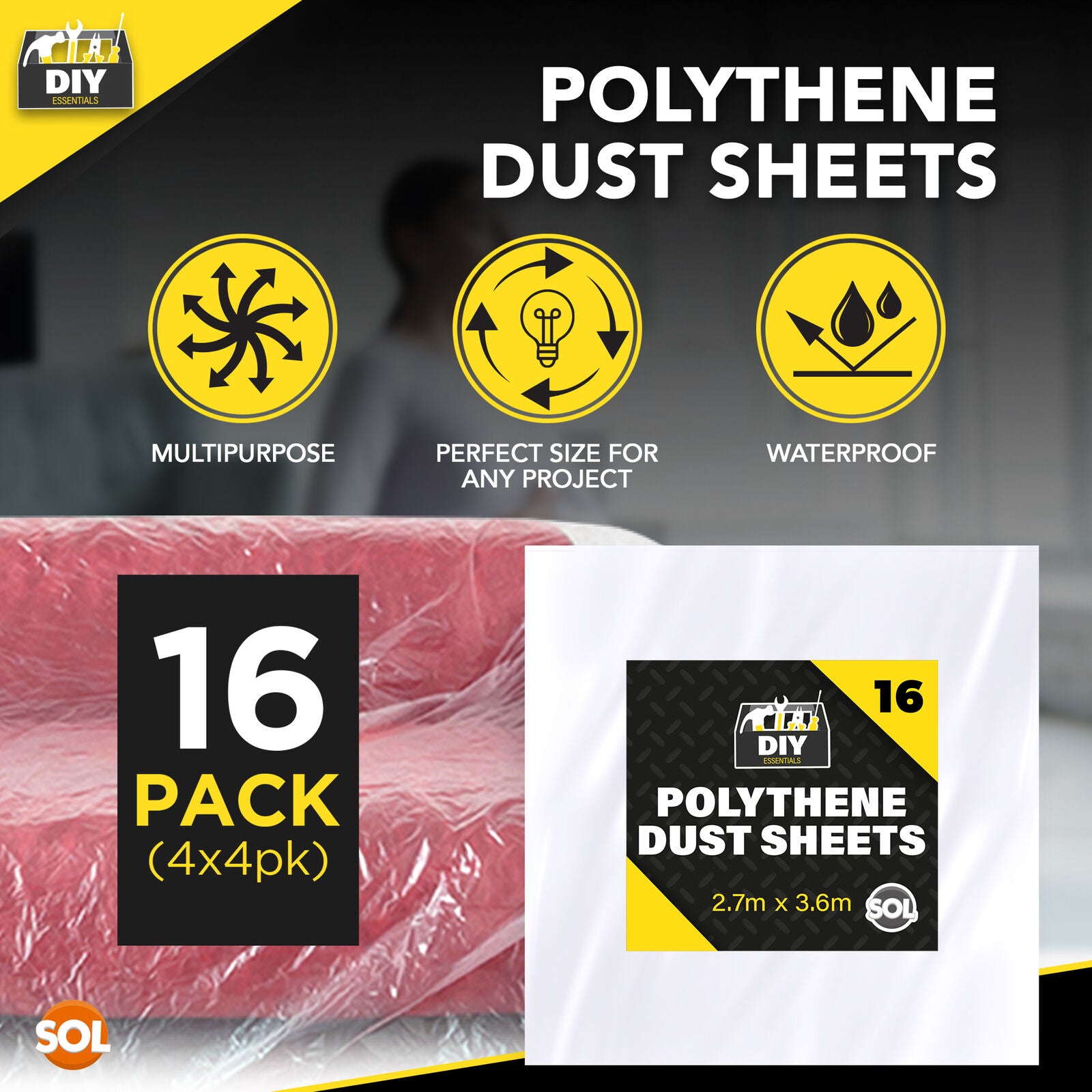 4-16 Large Dust Sheets 3.6M Decorating Painters Clear Plastic Polythene Covers