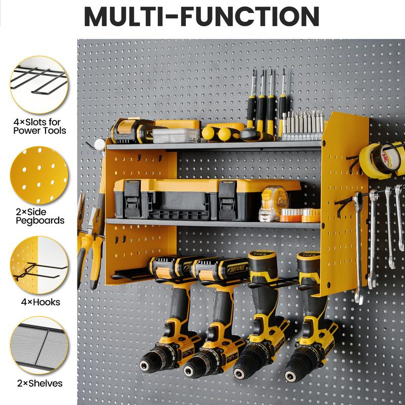 TRZZ Power Tool Organizer with Charging Station Wall Mount,Garage Tool Storage Shelf,Pegboard Utility Storage Rack, Tool Rack for Tool Room, Workshop, Garage