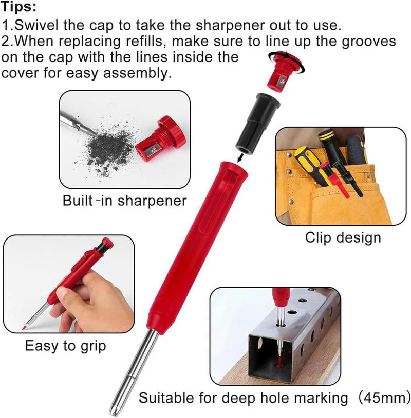 2 Pack Carpenter Pencils Mechanical Pencils with 12 Refills Built in Sharper, Pencil Marker, Woodworking Pencils