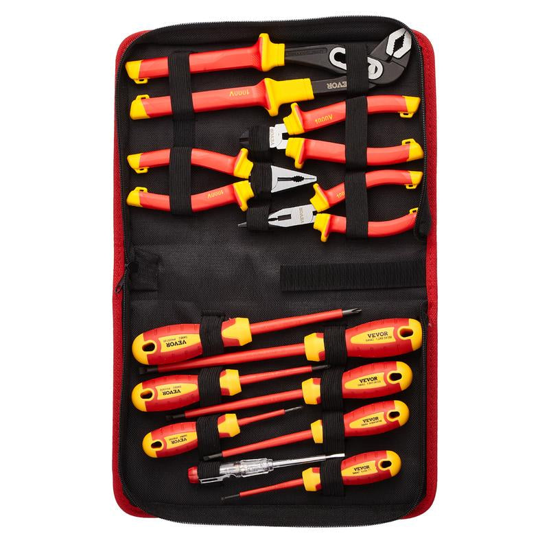 VEVOR Insulated Screwdriver Set, 12-Piece Professional Electrical Screwdriver Set, 1000V Insulated Electrician Tool Set, with Magnetic Phillips Slotted Tips, Insulated Pliers, and Diagonal Pliers