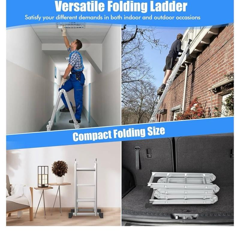 7-In-1 12 Ft Tall Folding Step Ladder, Max Load 330 Lbs, Lightweight Multi-Purpose Aluminium Ladder with Safety Locking Hinge, Heavy Duty