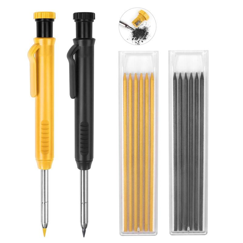 2 Pack Carpenter Pencils Mechanical Pencils with 12 Refills Built in Sharper, Pencil Marker, Woodworking Pencils