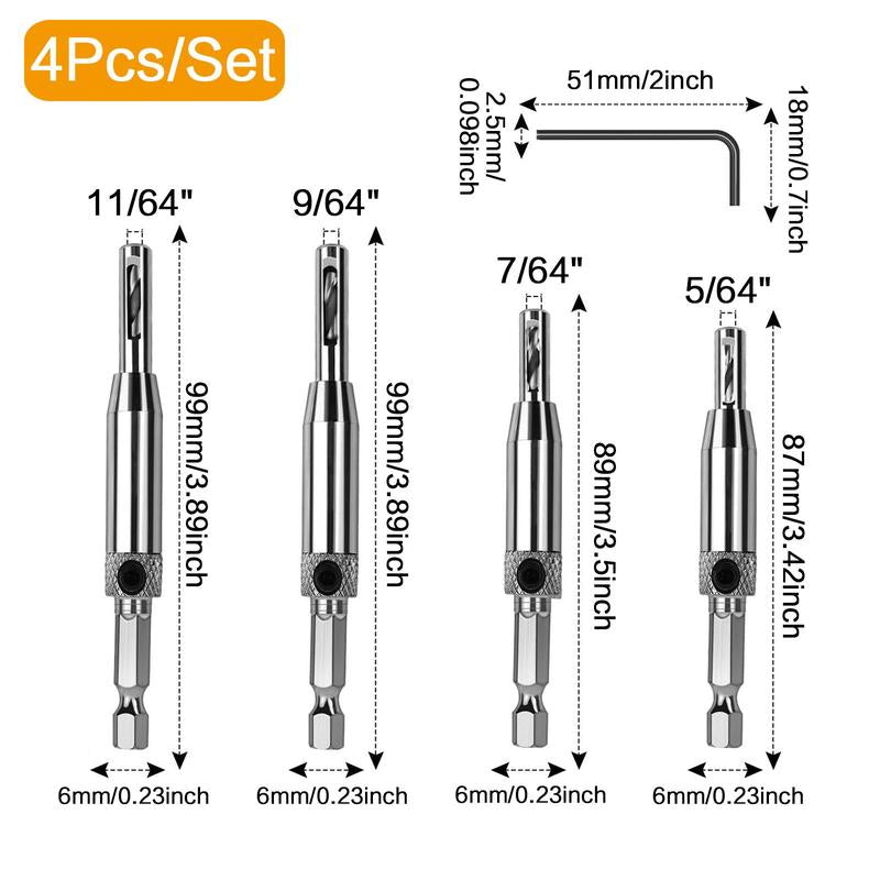 1 Set Self-Tapping Hinge Drill Bit with Hexagonal Wrench, Woodworking Drilling Tool, Hinge Drill Bit Set for Wood, Metal, Plastic