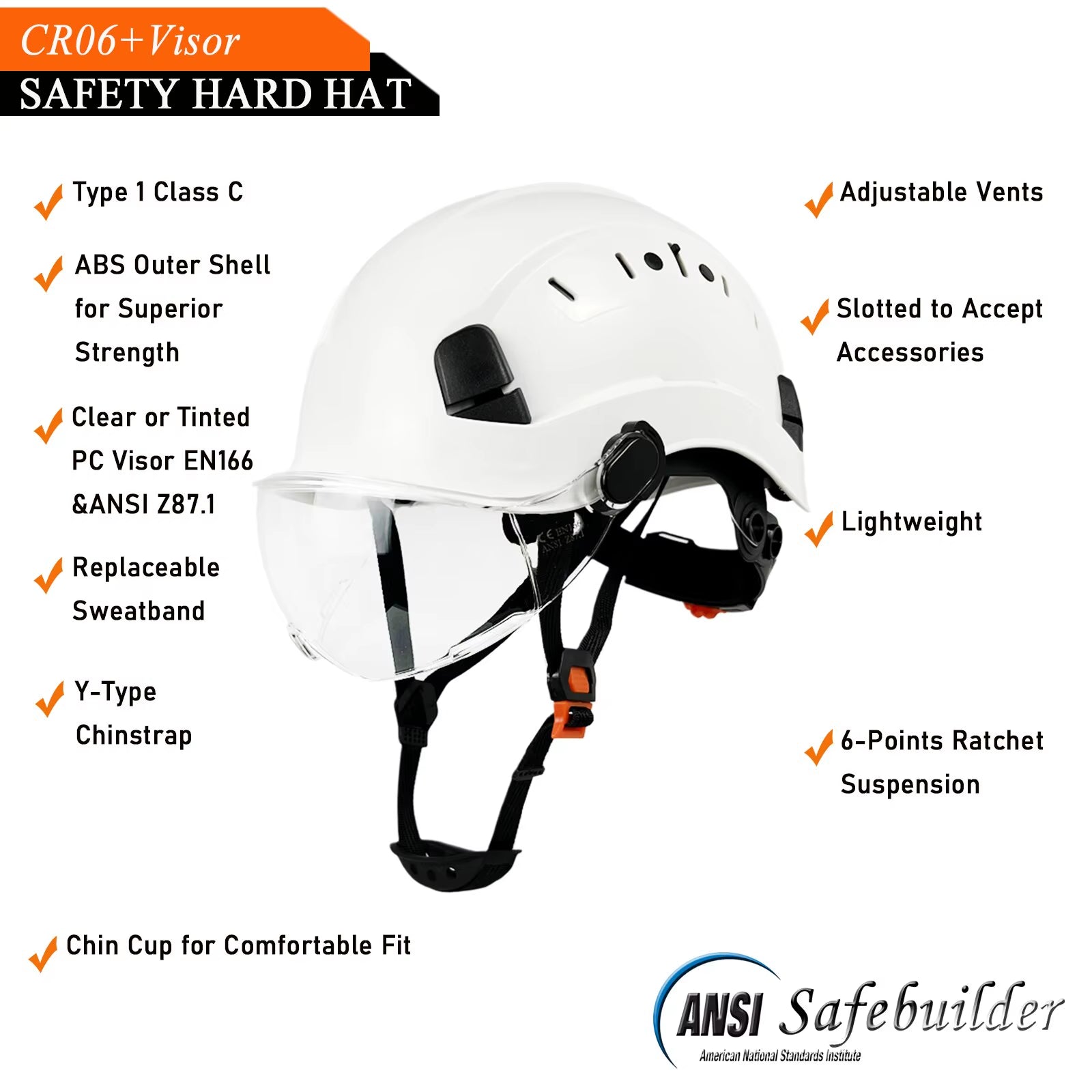 CE Construction Safety Helmet with Goggles Visor ABS Hard Hat ANSI Industrial Work Head Protection Rescue