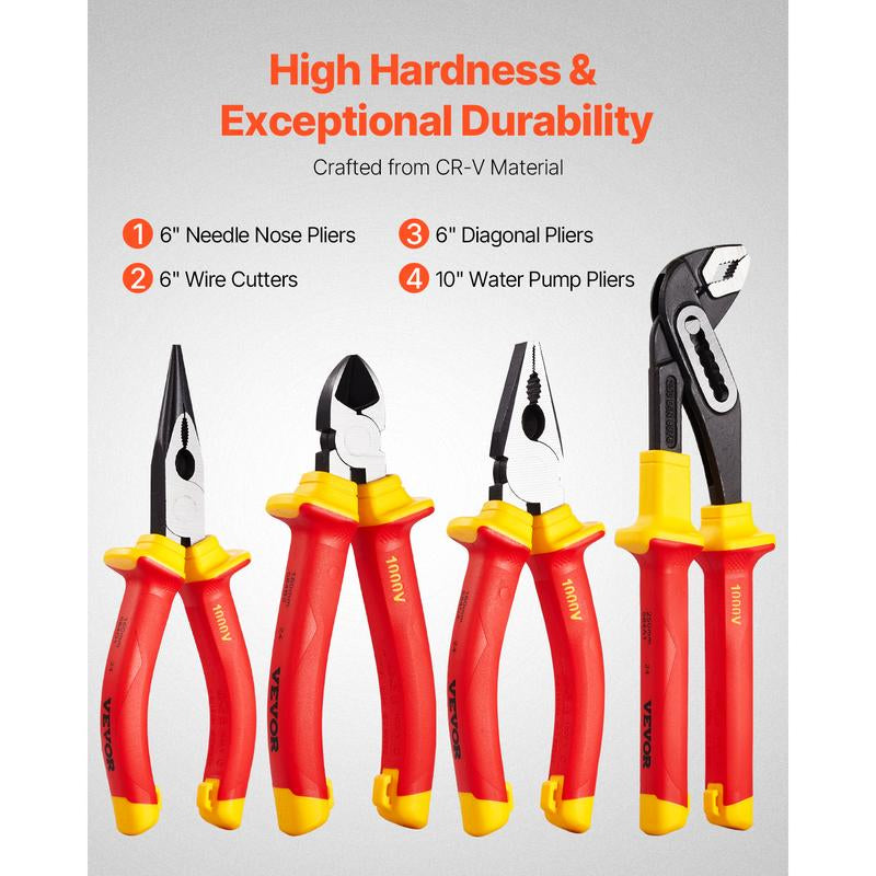 VEVOR Insulated Screwdriver Set, 12-Piece Professional Electrical Screwdriver Set, 1000V Insulated Electrician Tool Set, with Magnetic Phillips Slotted Tips, Insulated Pliers, and Diagonal Pliers