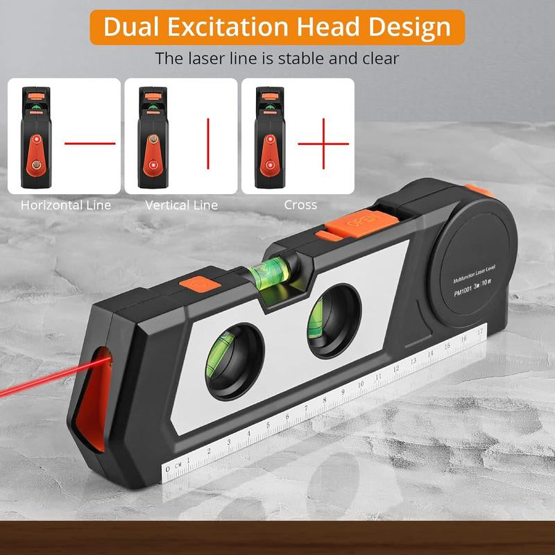 Neoteck Laser Line Level (Class 2 Laser, Power Output<1Mw) with 3M/9.8Ft Measure Tape Ruler Leveling Bubble Horizontal Vertical Cross Line Laser Tool for Hanging Pictures Cabinets Tile Walls