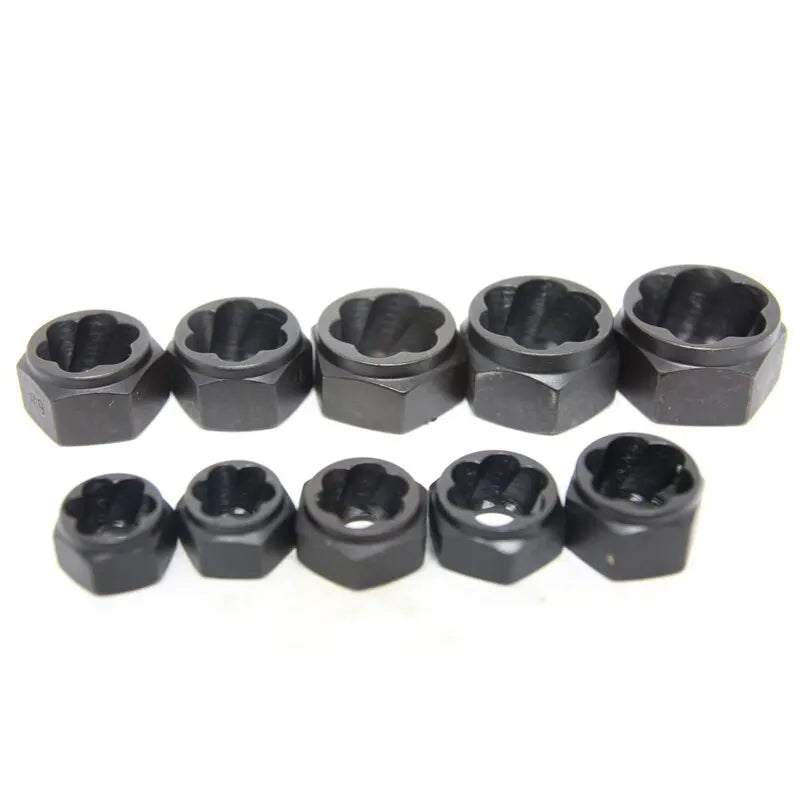 10PC Broken Nut Bolt Extractor Socket Head to Take Hexagonal Screw Tool Screws Remover Threading Tool Kit Black Nuts Set