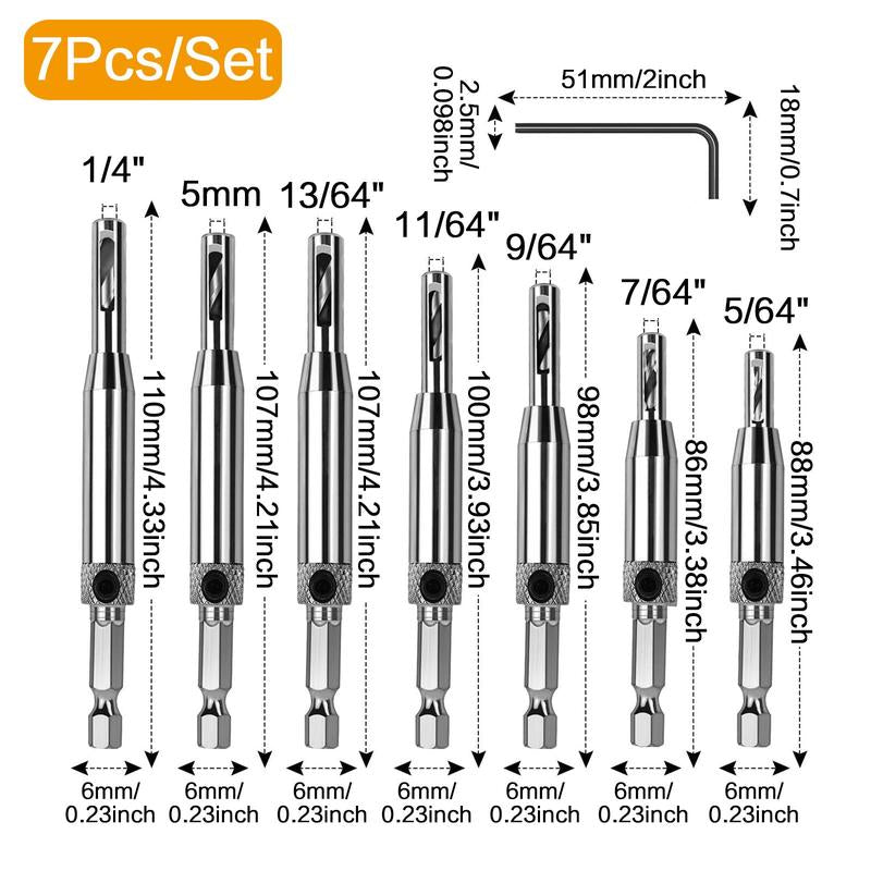 1 Set Self-Tapping Hinge Drill Bit with Hexagonal Wrench, Woodworking Drilling Tool, Hinge Drill Bit Set for Wood, Metal, Plastic