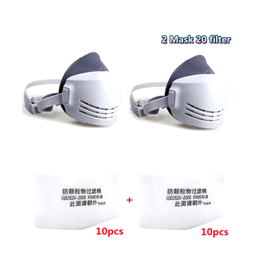 Dust Mask +20Pcs Filter Cotton Respirator Half Face Dust-Proof Mask anti Industrial Construction Dust Haze Fog Safety Gas Mask