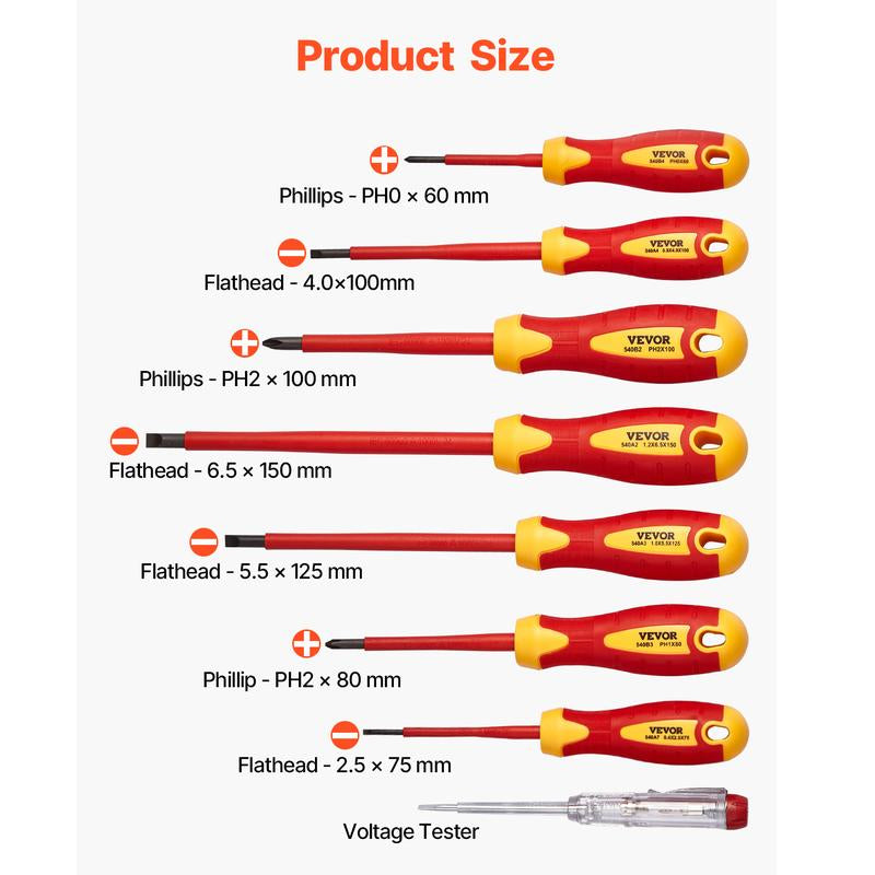 VEVOR Insulated Screwdriver Set, 12-Piece Professional Electrical Screwdriver Set, 1000V Insulated Electrician Tool Set, with Magnetic Phillips Slotted Tips, Insulated Pliers, and Diagonal Pliers